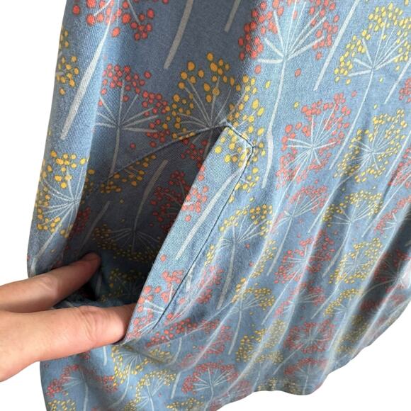 WoolOvers Cotton Modal Blue Floral 3/4 Roll Tab Sleeve Mini T-Shirt Dress Size S - Picture 3 of 7